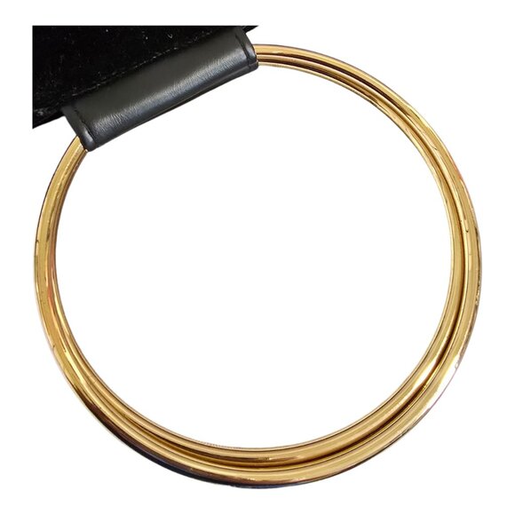 Caroline Herrera Large Black Velvet Velour Double Hoop Handle Tote Bag Purse - Picture 8 of 8